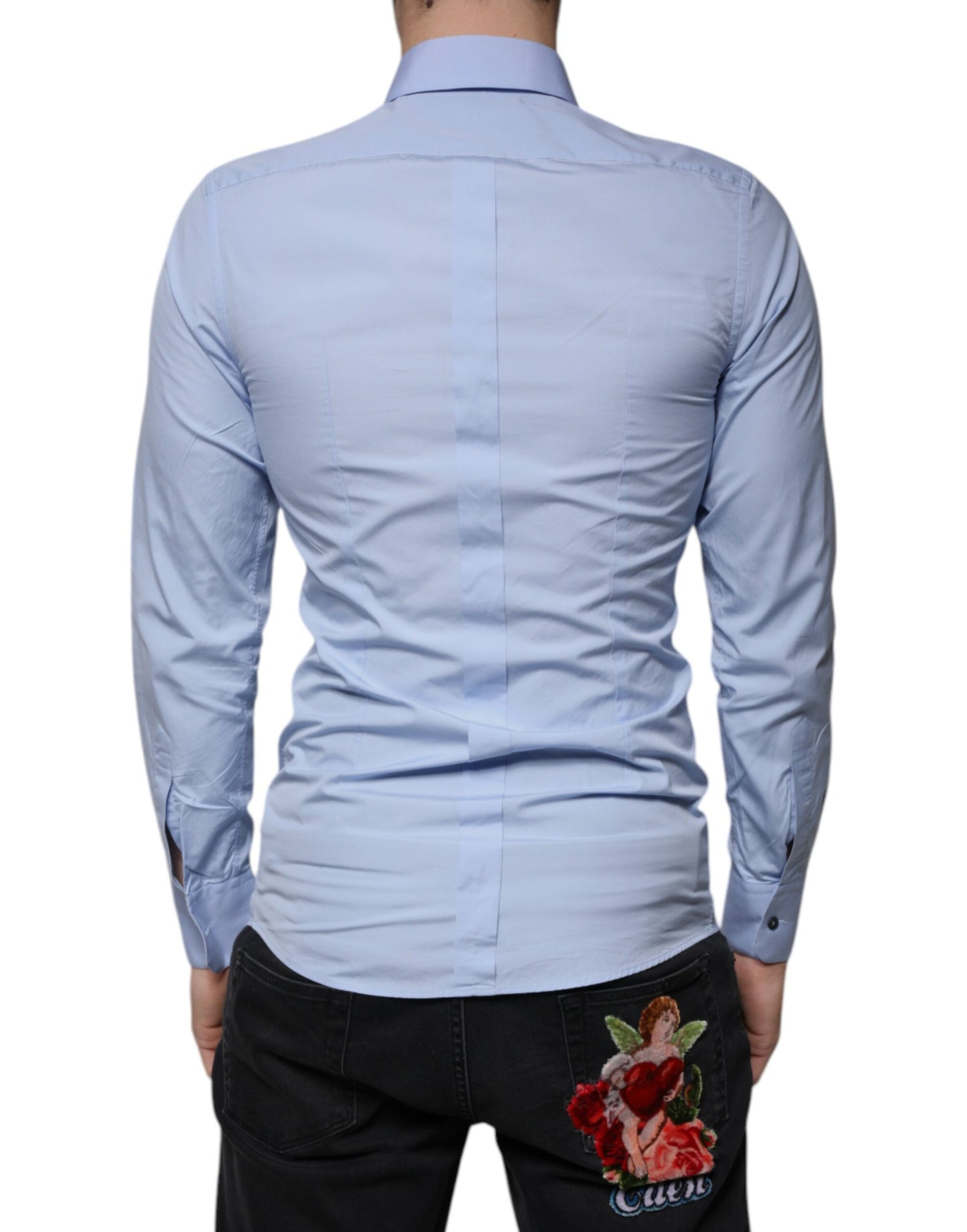 Dolce & Gabbana Light Blue Cotton Slim Fit GOLD Dress Shirt