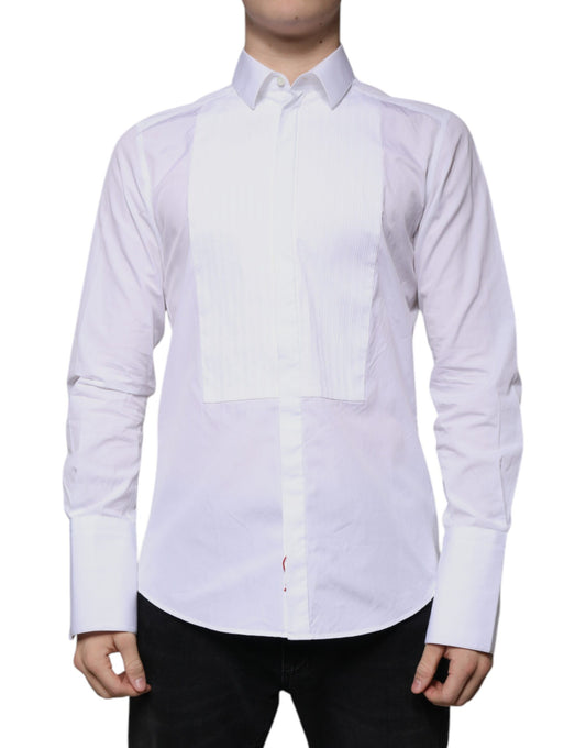 Dolce & Gabbana White Bib Cotton Poplin GOLD Men Formal Shirt