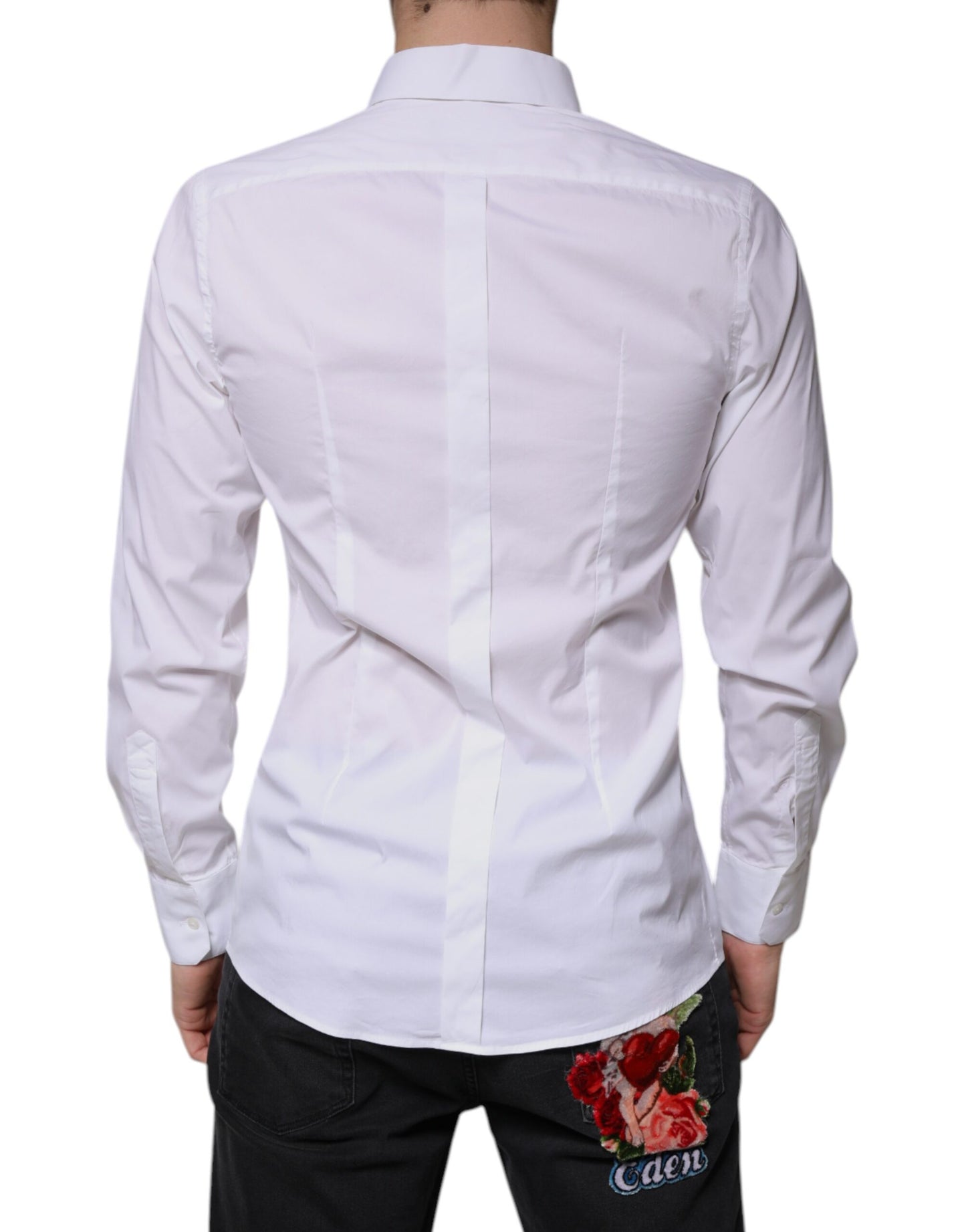 Dolce & Gabbana White Cotton Long Sleeve GOLD Dress Shirt