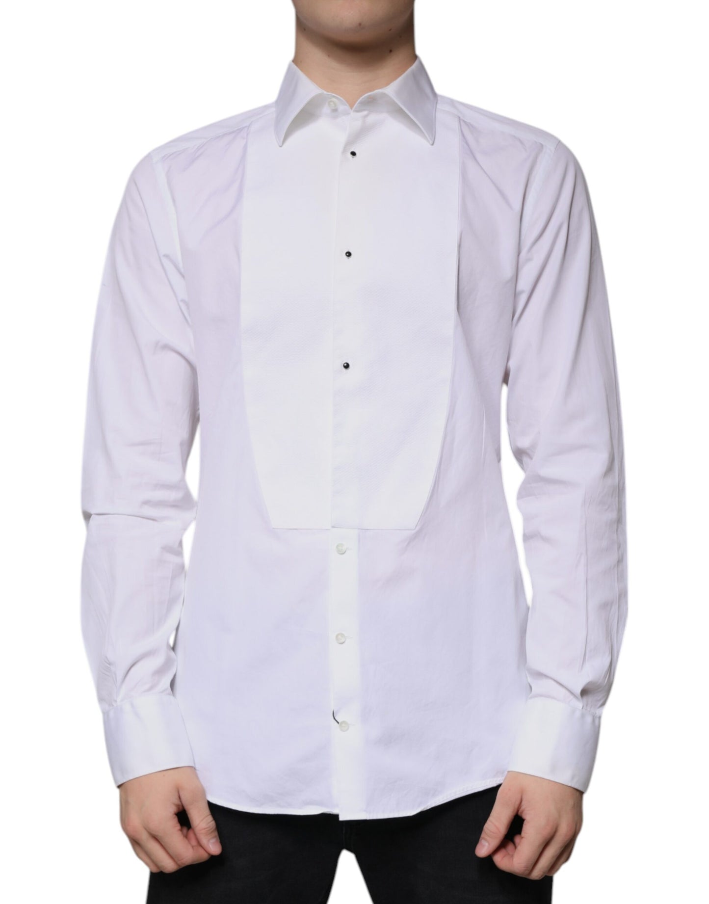 Dolce & Gabbana White Bib Cotton Poplin GOLD Men Formal Shirt