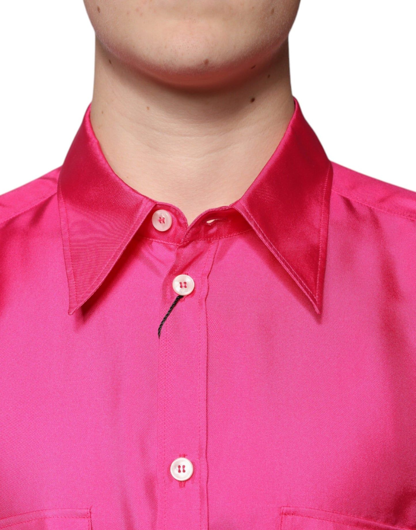 Dolce & Gabbana Pink Silk Collared Button Down Men Shirt