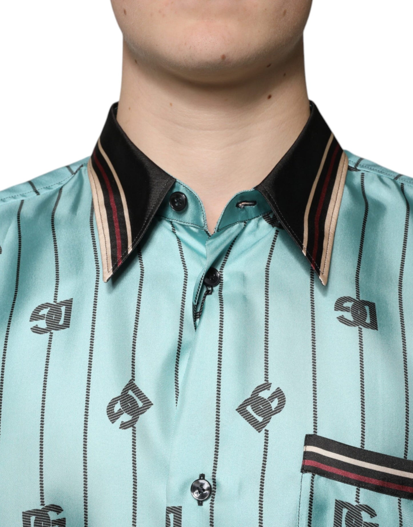 Dolce & Gabbana Green Striped Logo Short Sleeve Casual Shirt