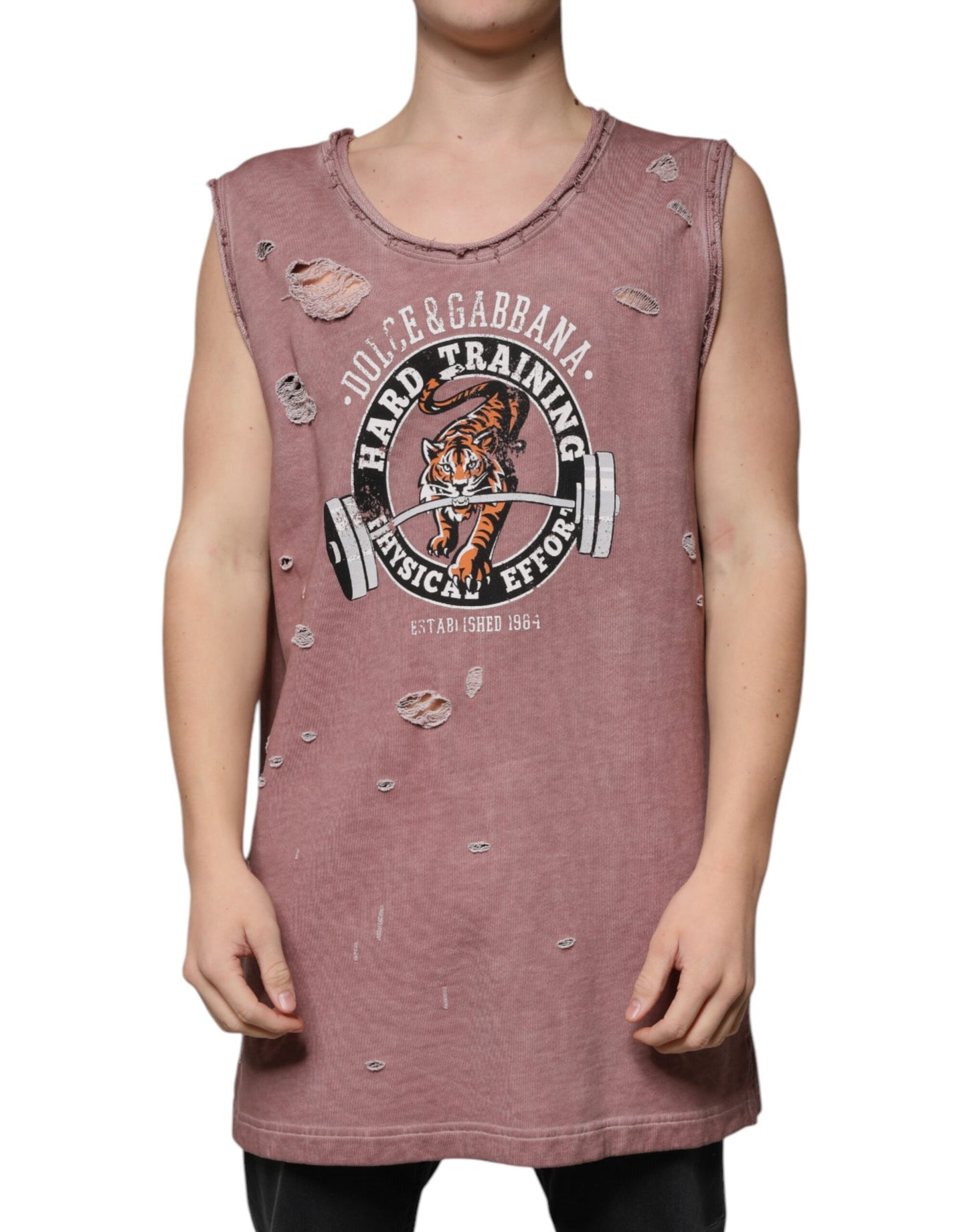 Dolce & Gabbana Brown Cotton Round Neck Sleeveless T-shirt