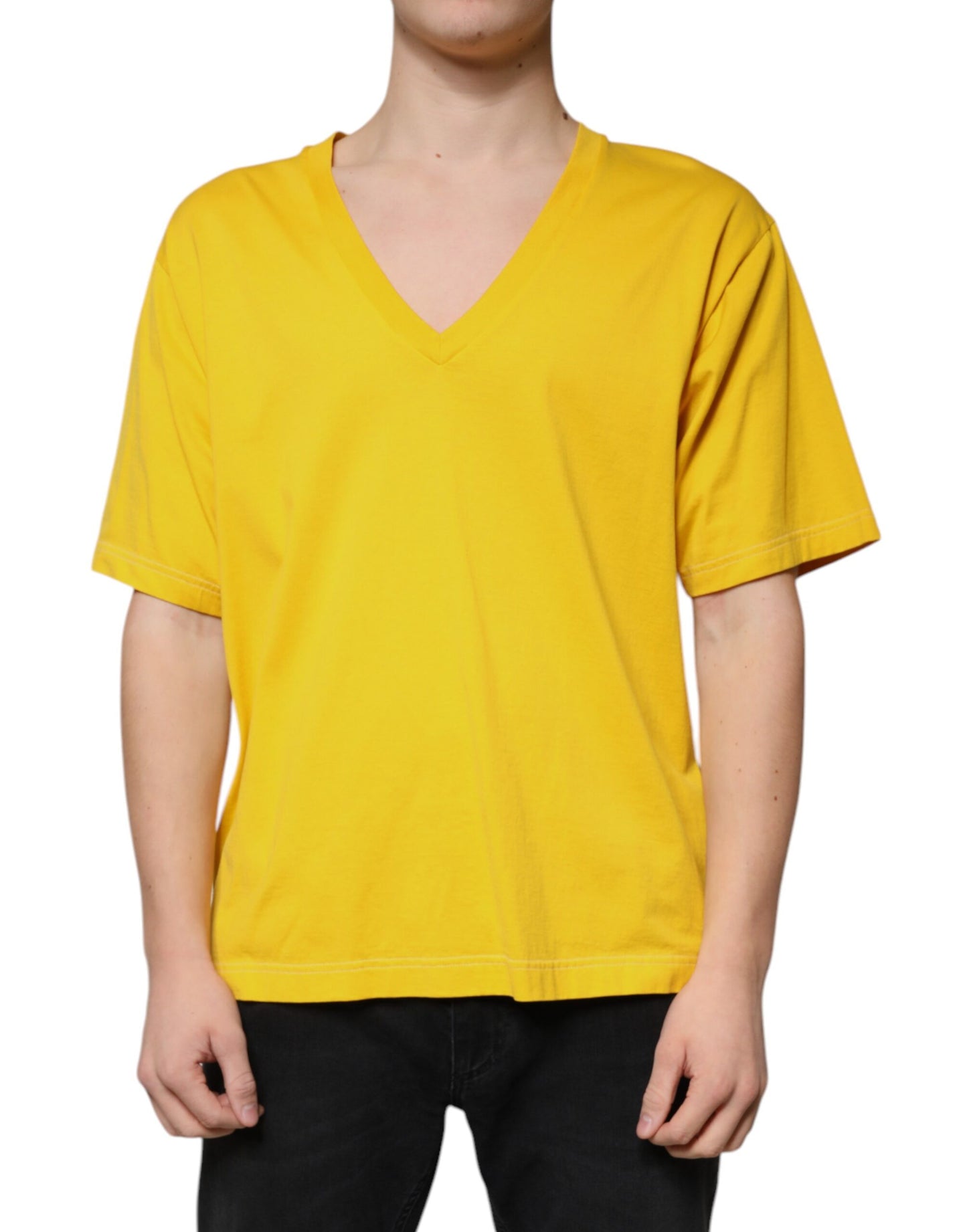 Dolce & Gabbana Yellow Cotton V-neck Short Sleeves T-shirt