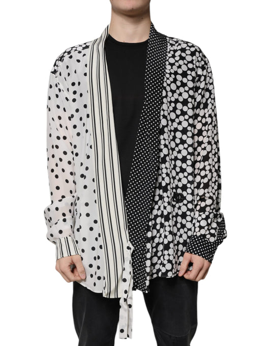 Dolce & Gabbana Black White Polka Dots Silk Men Casual Shirt