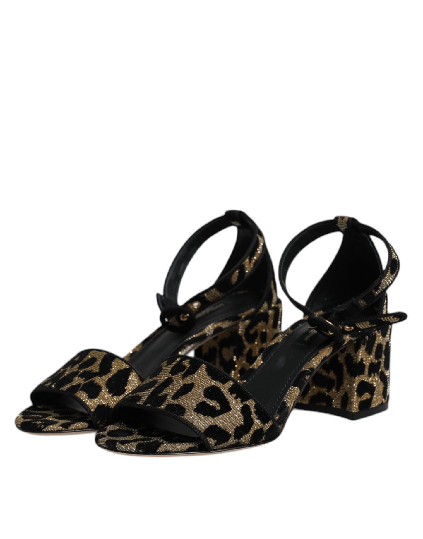 Dolce & Gabbana Gold Leopard Lurex Ankle Strap Heels Sandals Shoes