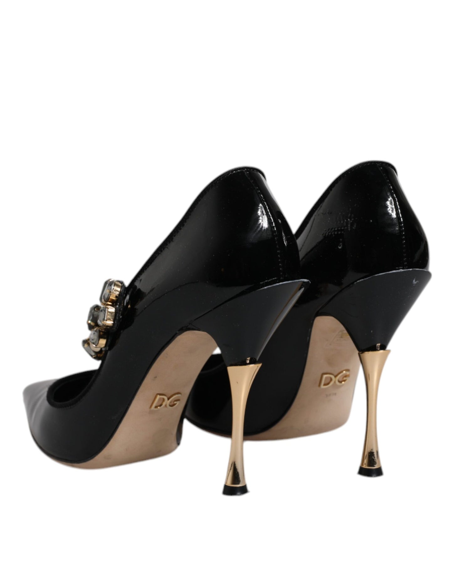 Dolce & Gabbana Black Leather Crystal Mary Jane Pumps Shoes