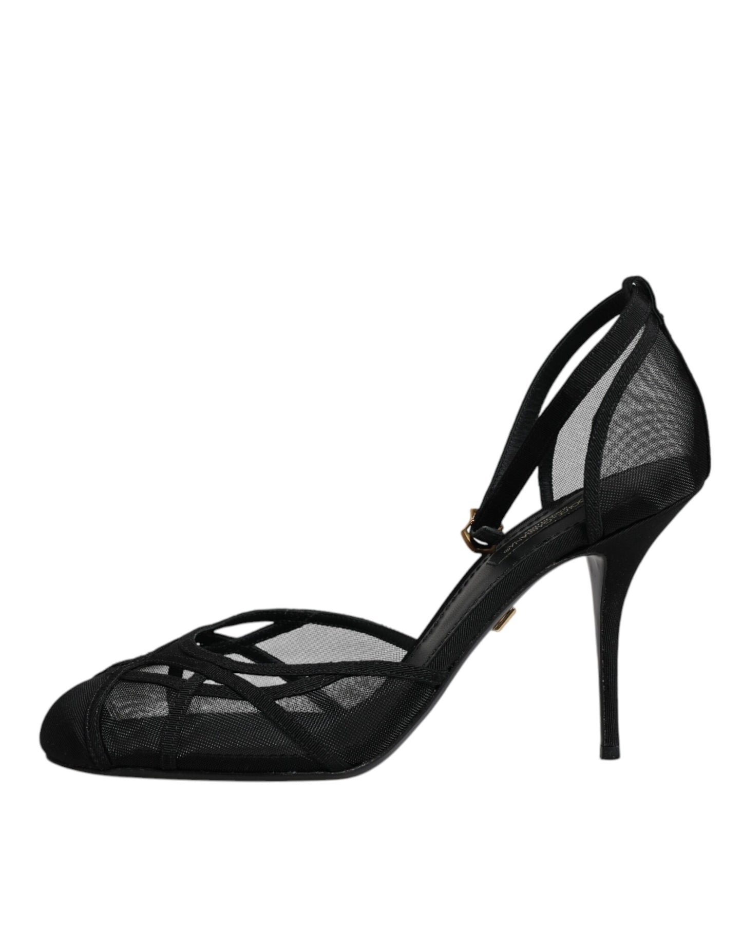 Dolce & Gabbana Black Mesh Ankle Strap Heels Pumps Shoes