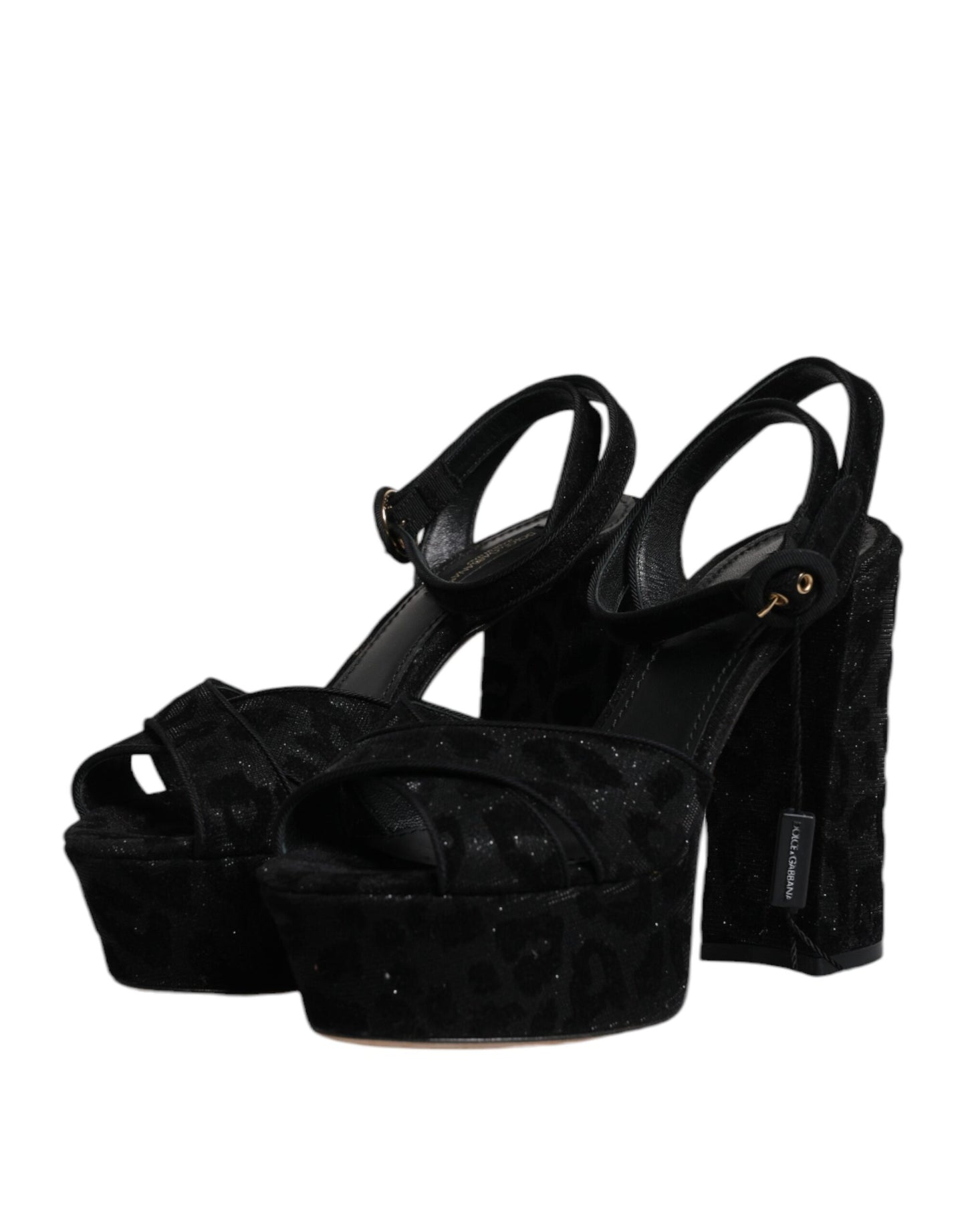 Dolce & Gabbana Black Leopard Platform Heels Sandals Shoes