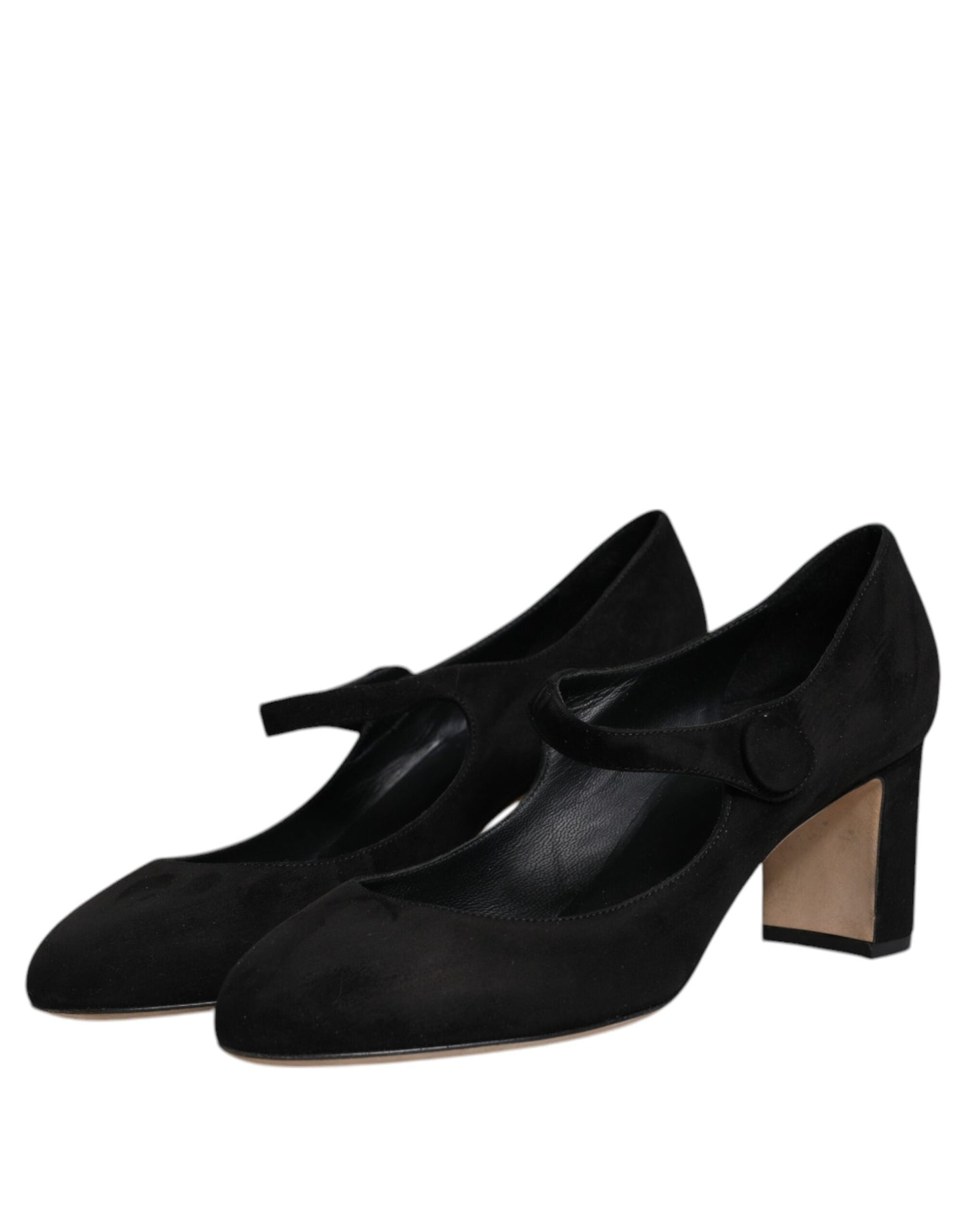 Dolce & Gabbana Black Suede Leather Block Heels Pumps Shoes