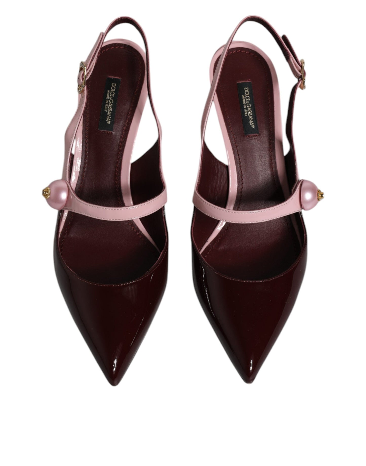 Dolce & Gabbana Pink Maroon Leather Kitten Heels Slingbacks Shoes