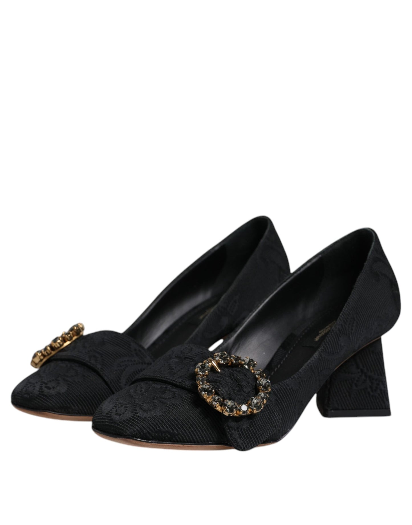 Dolce & Gabbana Black Brocade Crystals Heels Pumps Shoes