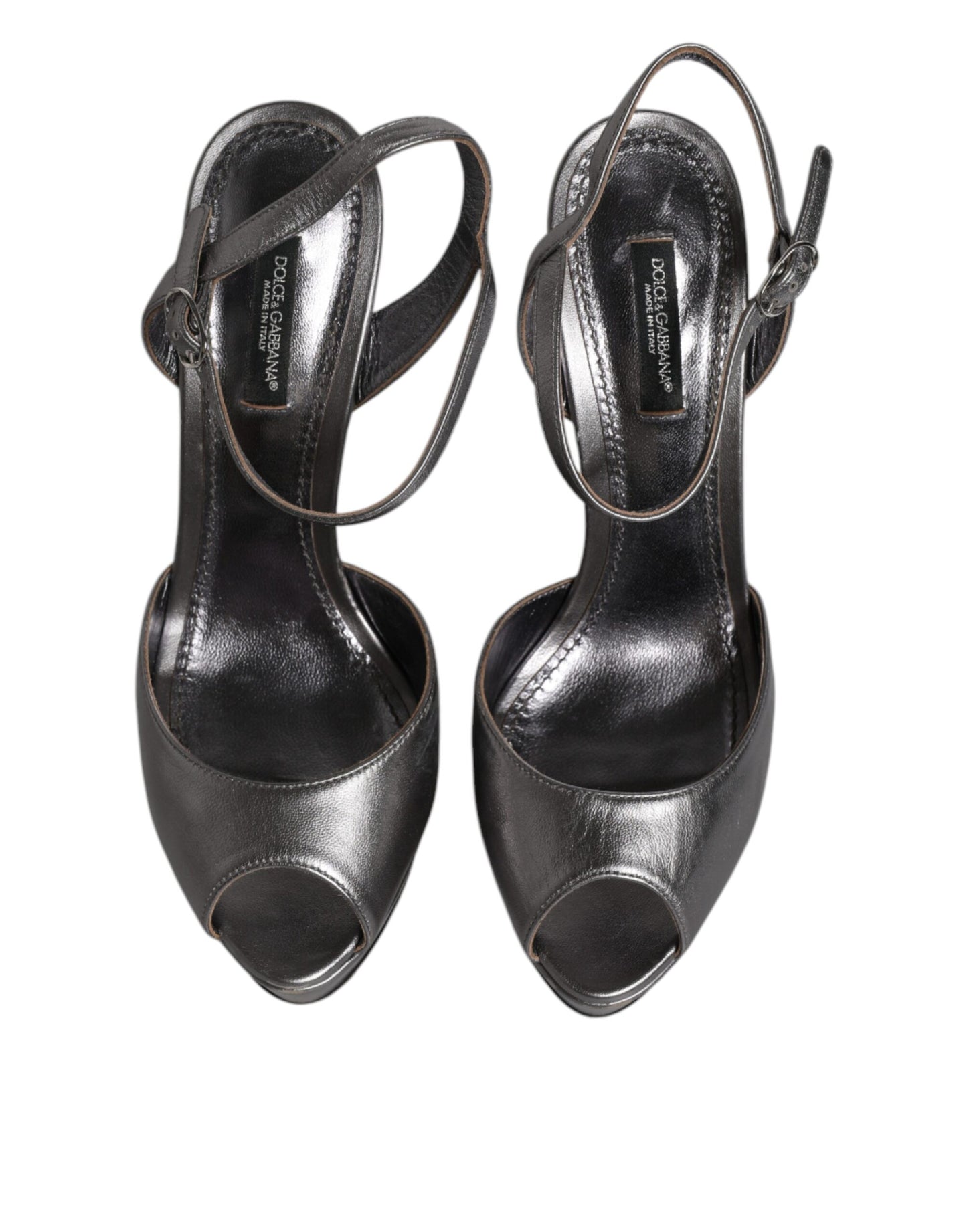 Dolce & Gabbana Silver Leather Platform Heels Sandals Shoes