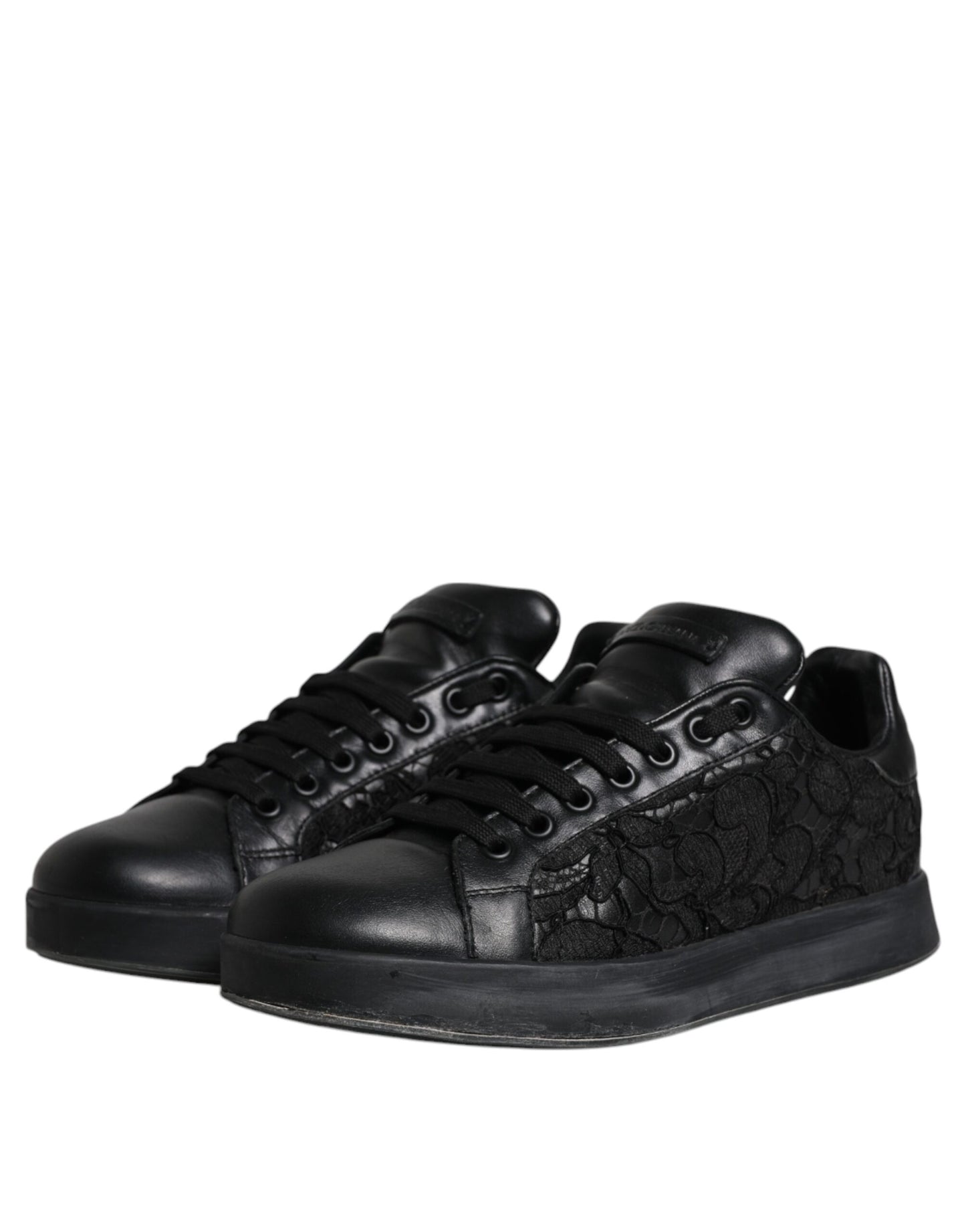 Dolce & Gabbana Black Lace Leather Low Top Sneakers Shoes