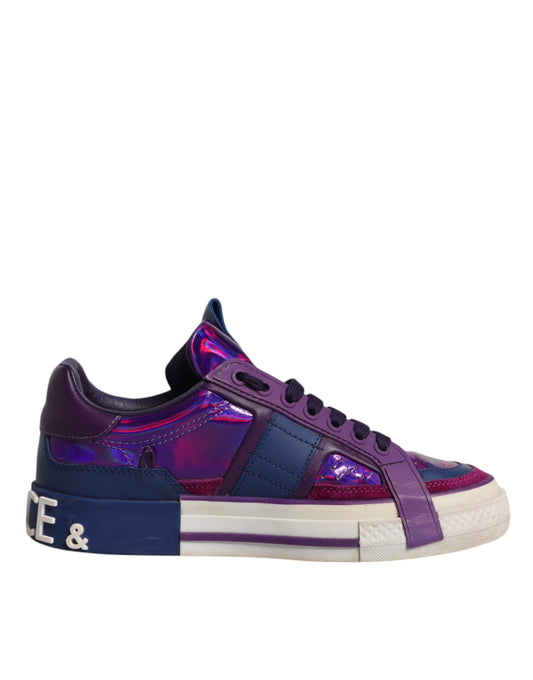 Dolce & Gabbana Purple Leather Low Top Women Sneakers Shoes