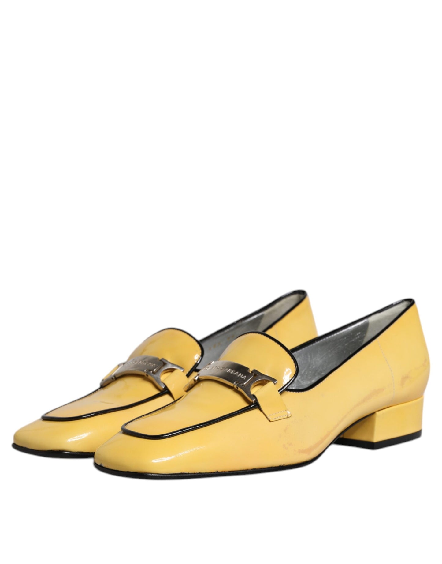 Dolce & Gabbana Yellow Leather Logo Plaque Slip On Mocassin Shoes