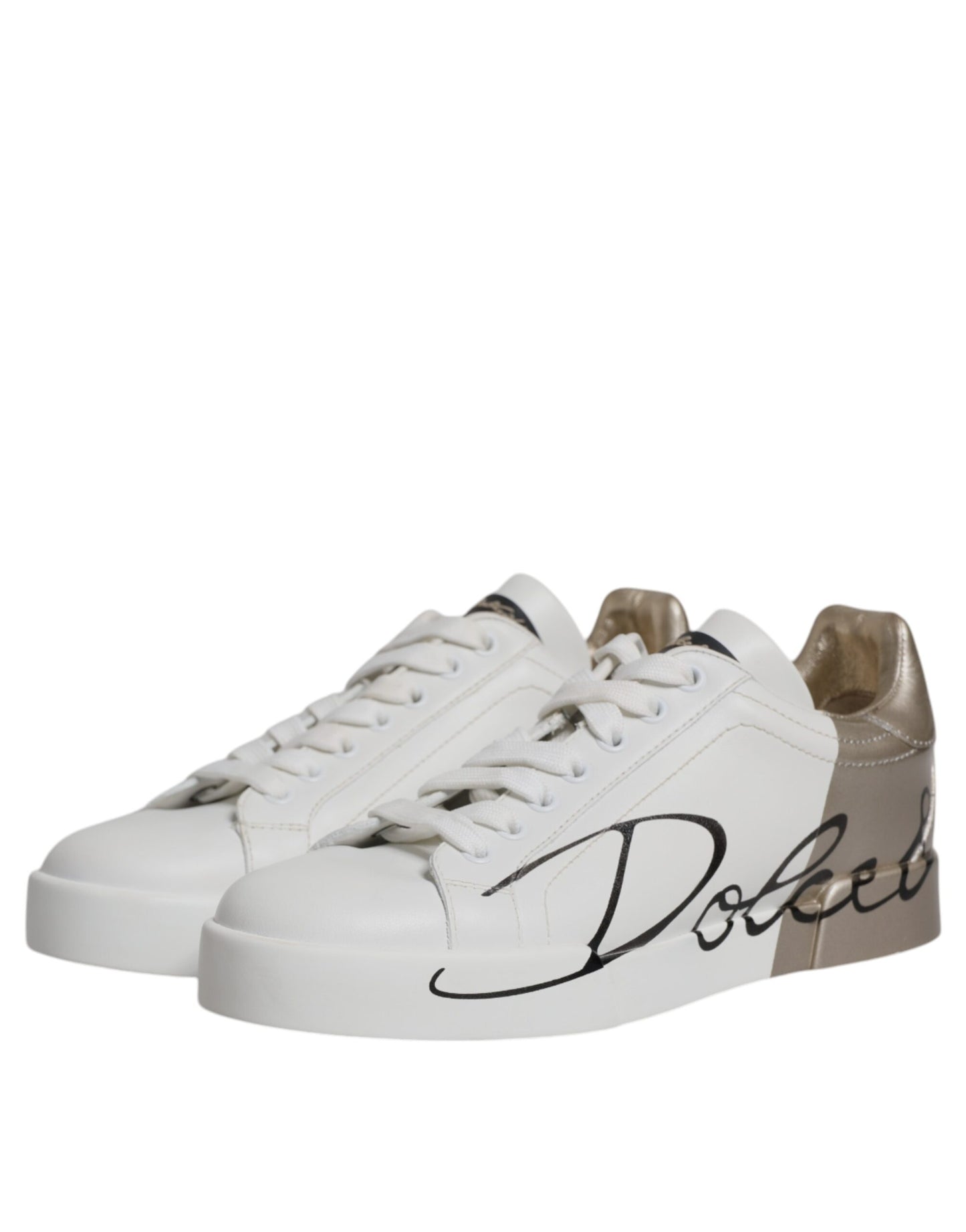 Dolce & Gabbana White Gold Low Top Lace Up Sneakers Shoes