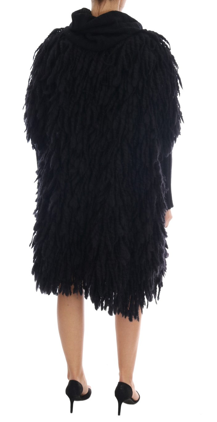 Dolce & Gabbana Elegant Black Fringed Wool-Cashmere Sweater IT40 | S