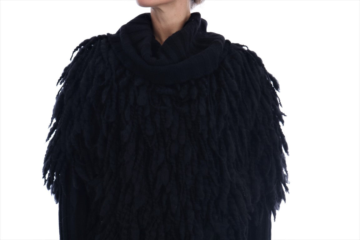 Dolce & Gabbana Elegant Black Fringed Wool-Cashmere Sweater IT40 | S