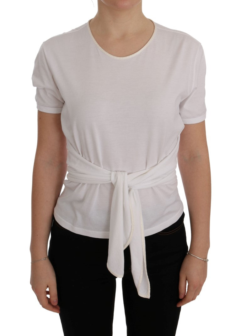 Dolce & Gabbana Elegant White Wrap Blouse with Crystal Accents IT38 / XS