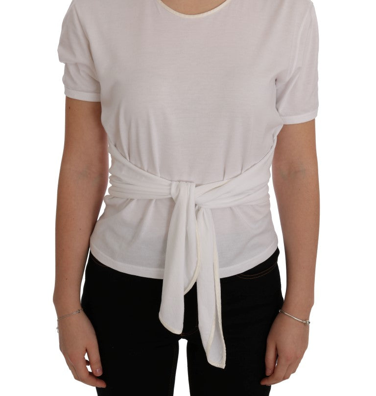 Dolce & Gabbana Elegant White Wrap Blouse with Crystal Accents IT38 / XS