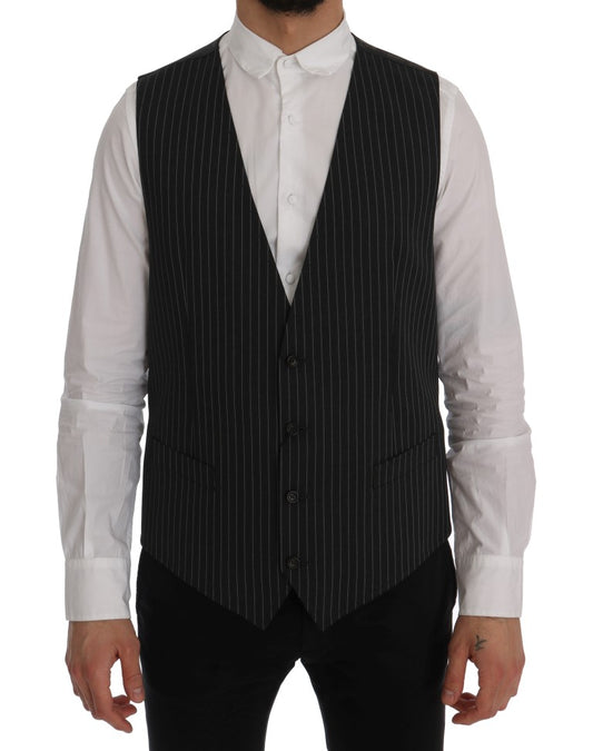 Dolce & Gabbana Elegant Gray Striped Vest Waistcoat IT52 / XL