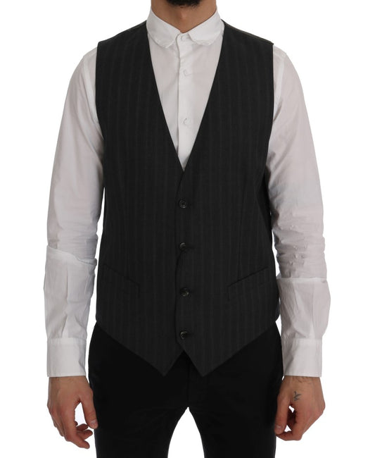 Dolce & Gabbana Elegant Gray Striped Single Breasted Vest IT50 / L