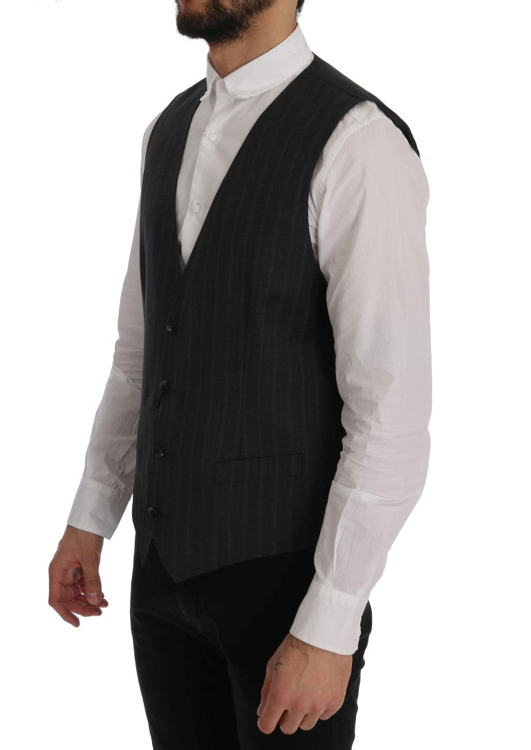 Dolce & Gabbana Elegant Gray Striped Single Breasted Vest IT50 / L