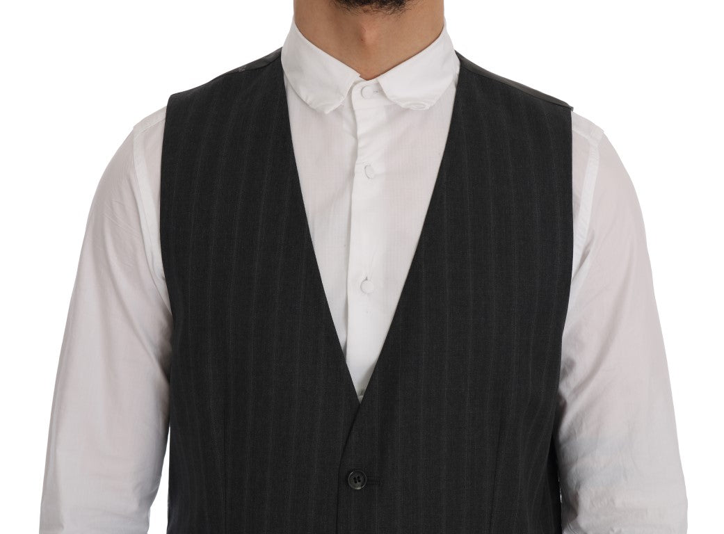 Dolce & Gabbana Elegant Gray Striped Single Breasted Vest IT50 / L