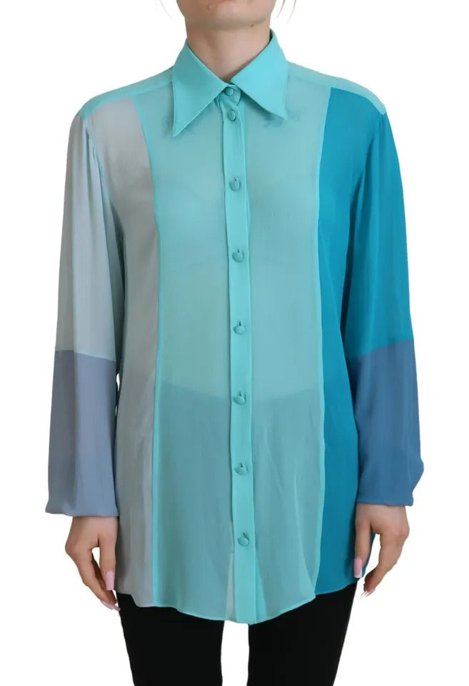 Dolce & Gabbana Blue Collar Long Sleeve Blouse Silk Top IT40 / S