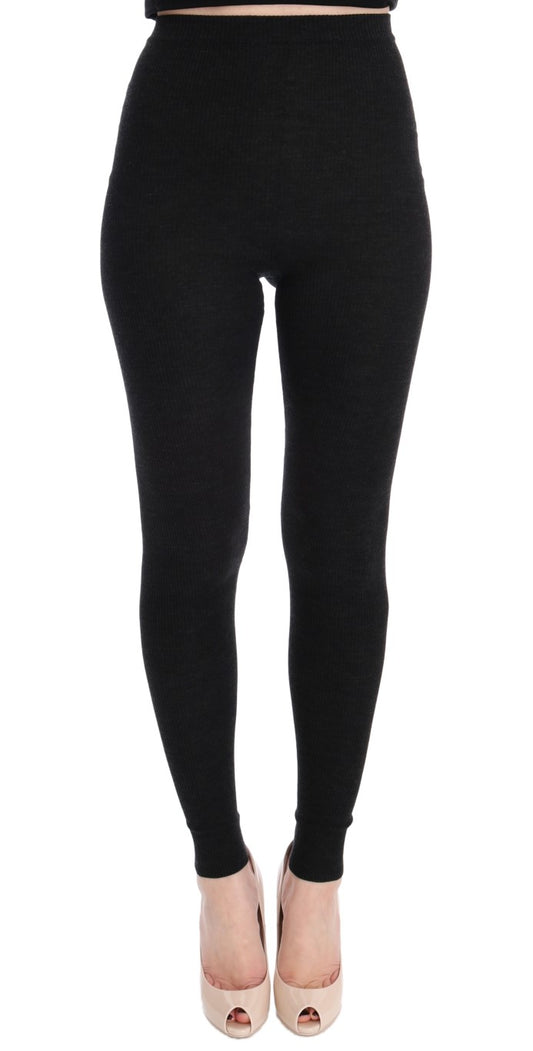 Dolce & Gabbana Elegant High-Waist Wool Tights Pants in Dark Gray IT40 | S