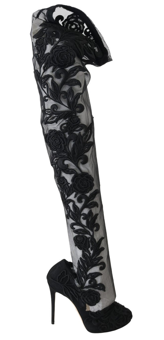 Dolce & Gabbana Embroidered Floral Over-Knee Boots EU39 / US8.5