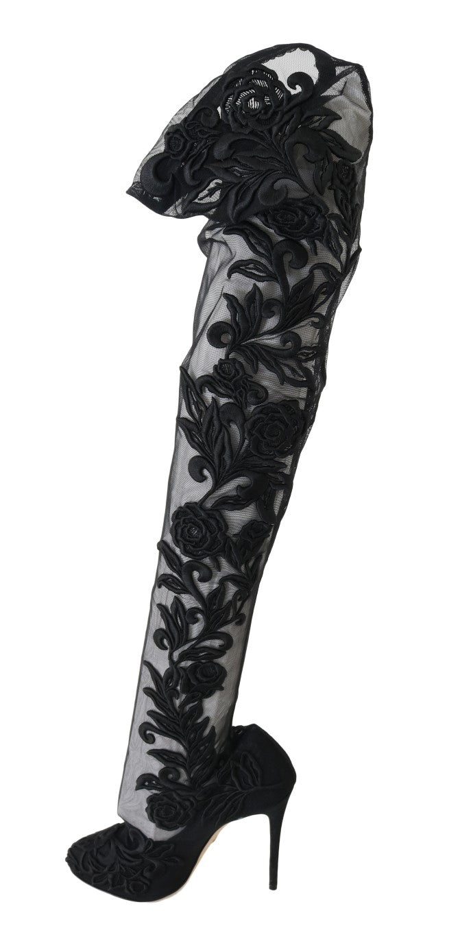 Dolce & Gabbana Embroidered Floral Over-Knee Boots EU39 / US8.5