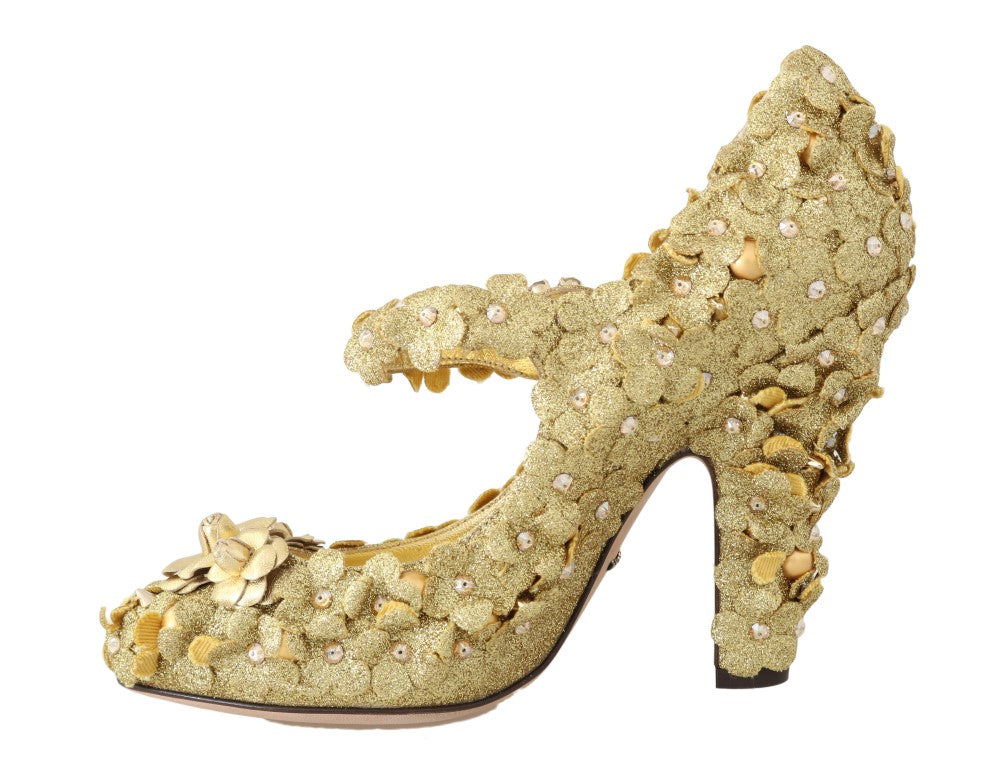 Dolce & Gabbana Gold Floral Crystal Embellished Pumps EU36 / US5.5