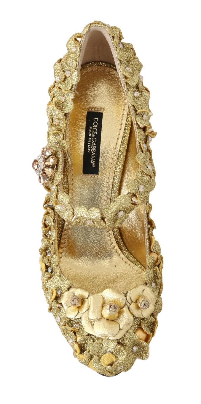 Dolce & Gabbana Gold Floral Crystal Embellished Pumps EU36 / US5.5