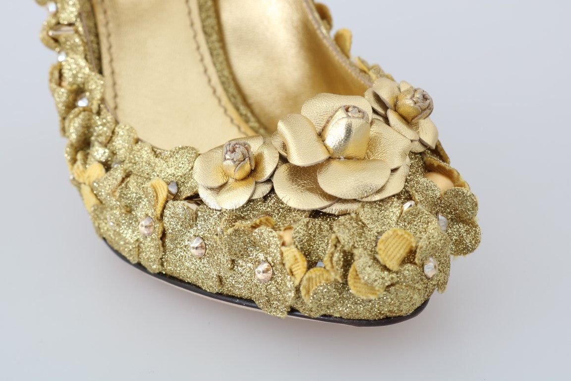 Dolce & Gabbana Gold Floral Crystal Embellished Pumps EU36 / US5.5