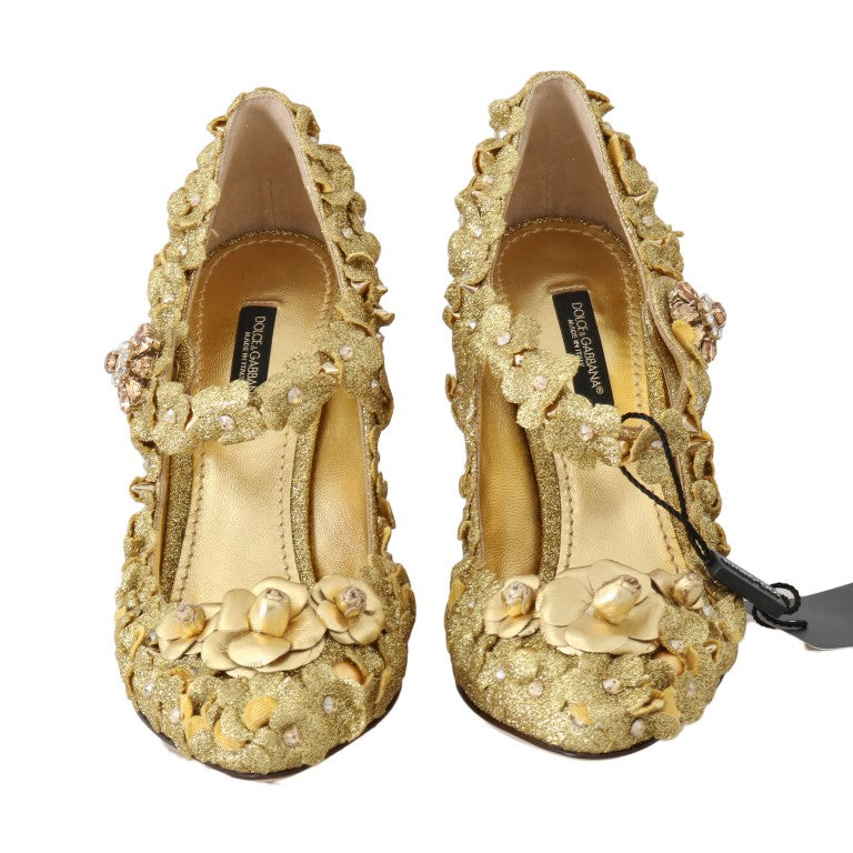 Dolce & Gabbana Gold Floral Crystal Embellished Pumps EU36 / US5.5