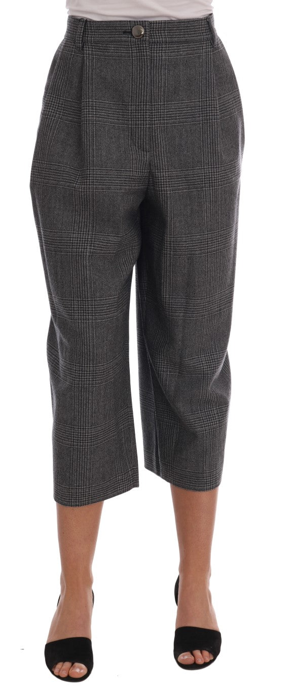 Dolce & Gabbana Elegant Gray Check Capri Wool Pants IT46 / XL