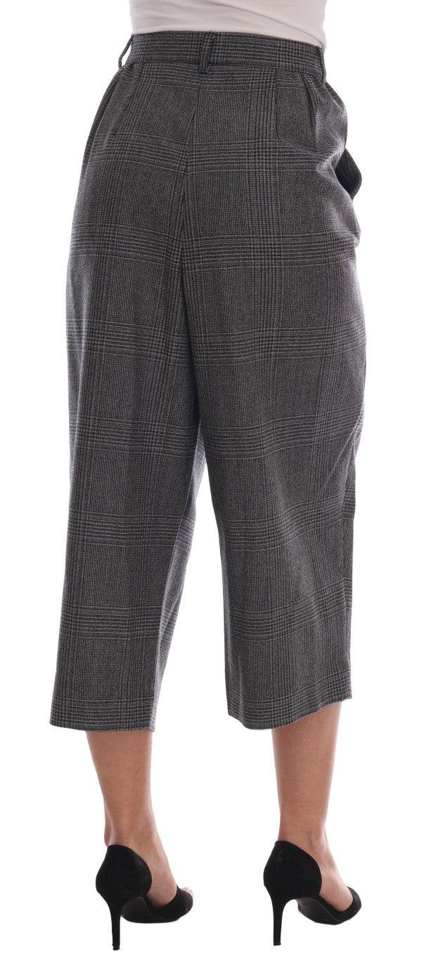 Dolce & Gabbana Elegant Gray Check Capri Wool Pants IT46 / XL