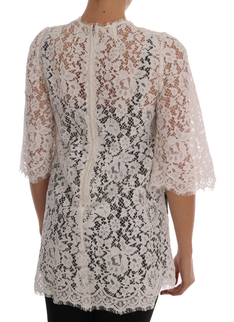 Dolce & Gabbana Elegant White Lace Embellished Mini Blouse IT36 / XS