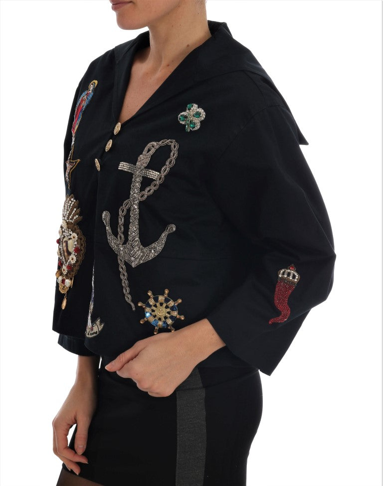 Dolce & Gabbana Enchanted Blue Crystal Embroidered Coat IT36 / S