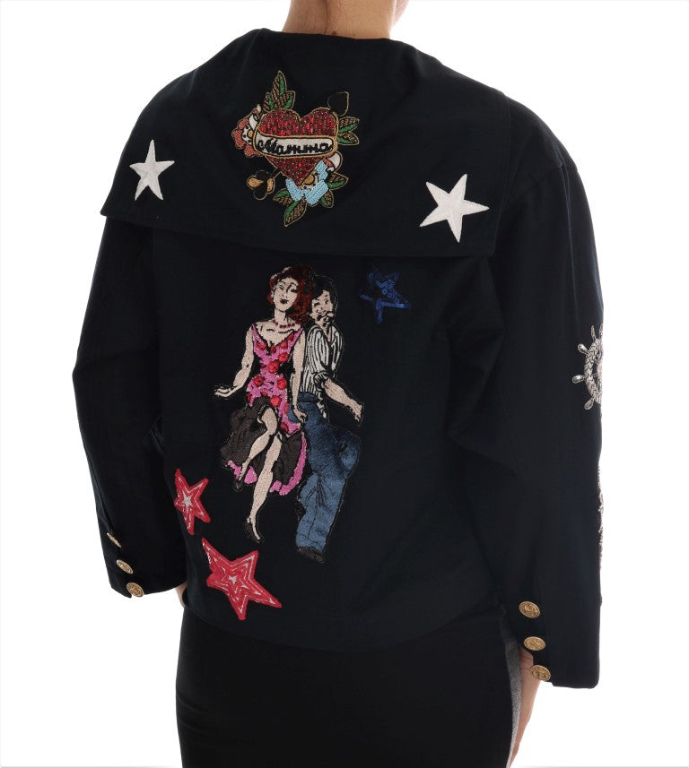 Dolce & Gabbana Enchanted Blue Crystal Embroidered Coat IT36 / S