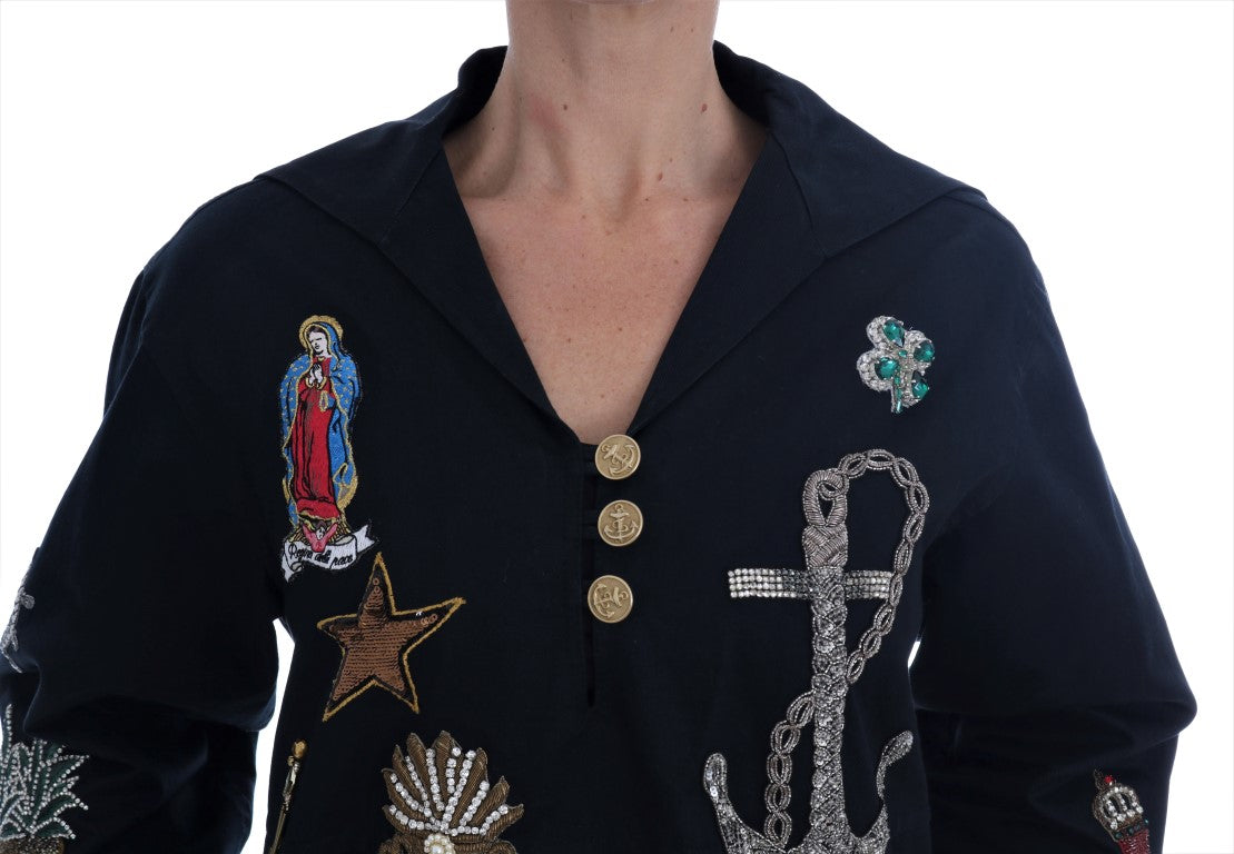 Dolce & Gabbana Enchanted Blue Crystal Embroidered Coat IT36 / S