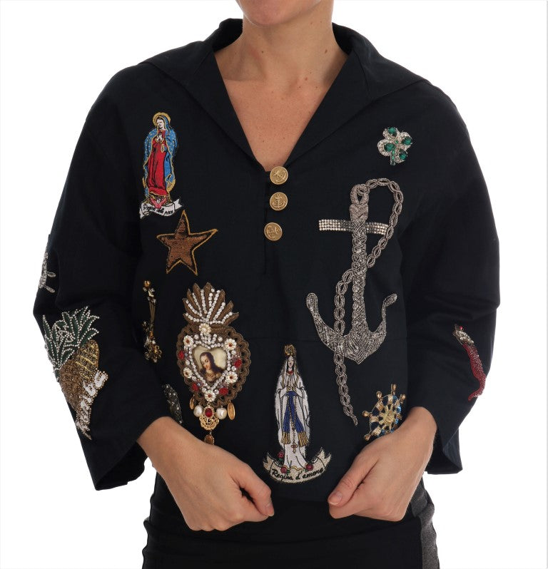 Dolce & Gabbana Enchanted Blue Crystal Embroidered Coat IT36 / S