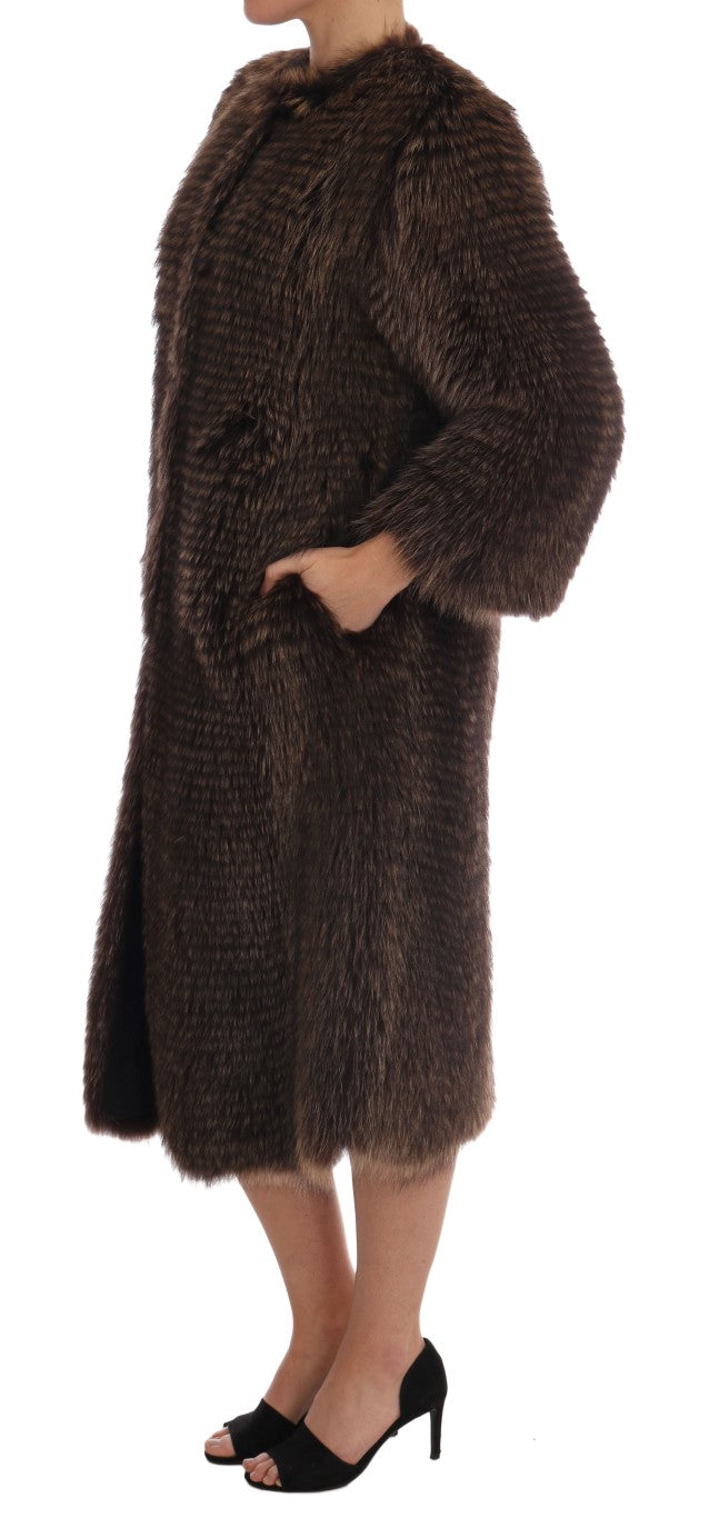 Dolce & Gabbana Elegant Brown Raccoon Fur Knee-Length Coat IT40 | S