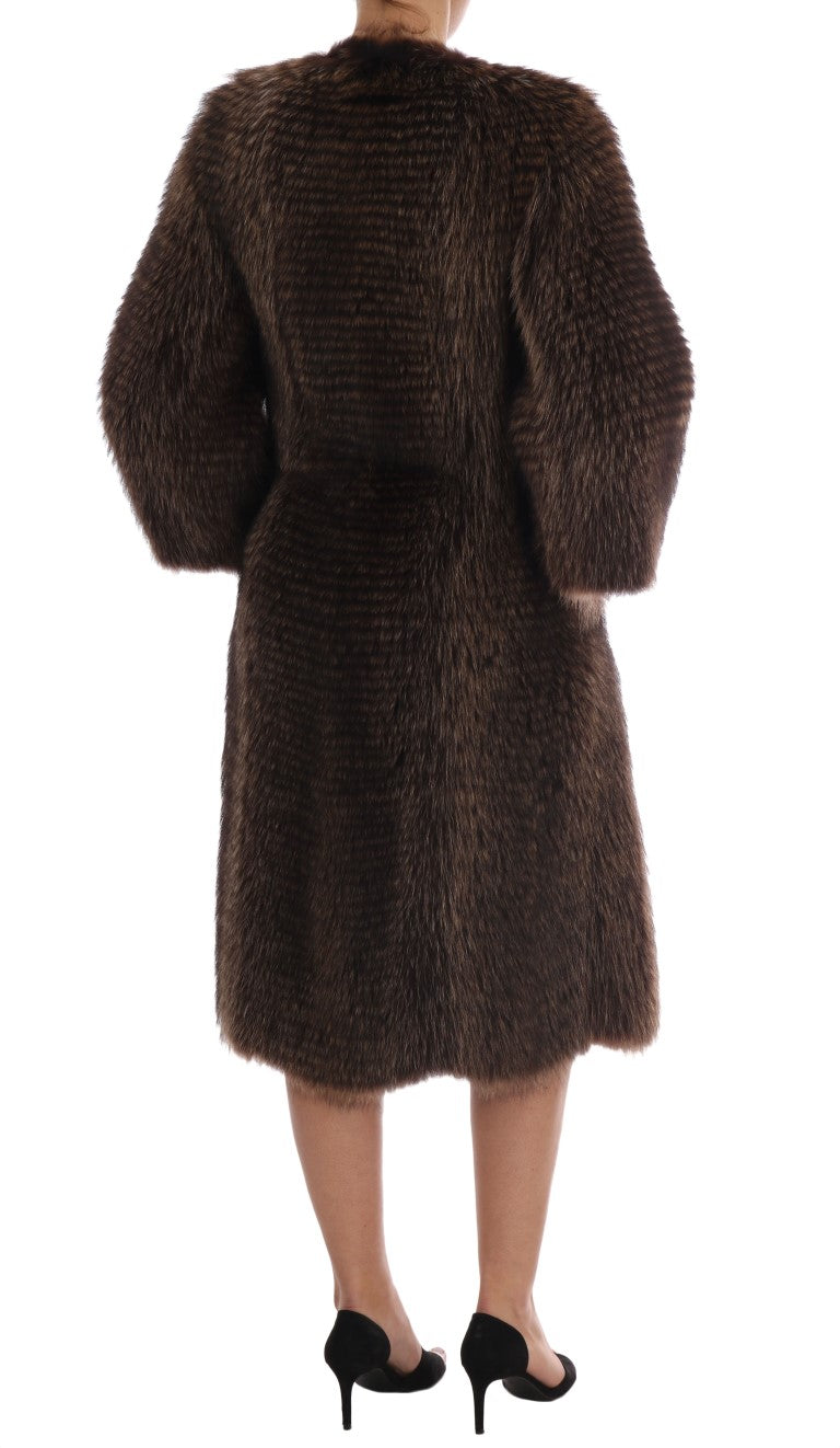 Dolce & Gabbana Elegant Brown Raccoon Fur Knee-Length Coat IT40 | S