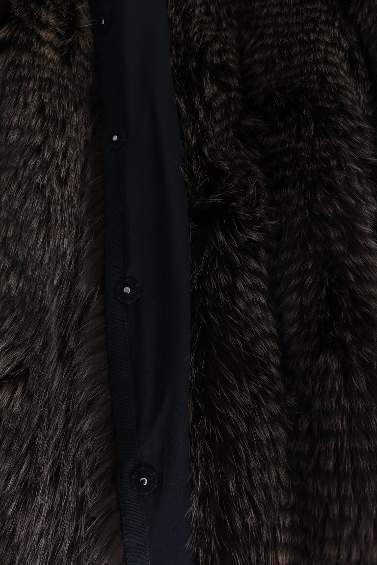 Dolce & Gabbana Elegant Brown Raccoon Fur Knee-Length Coat IT40 | S