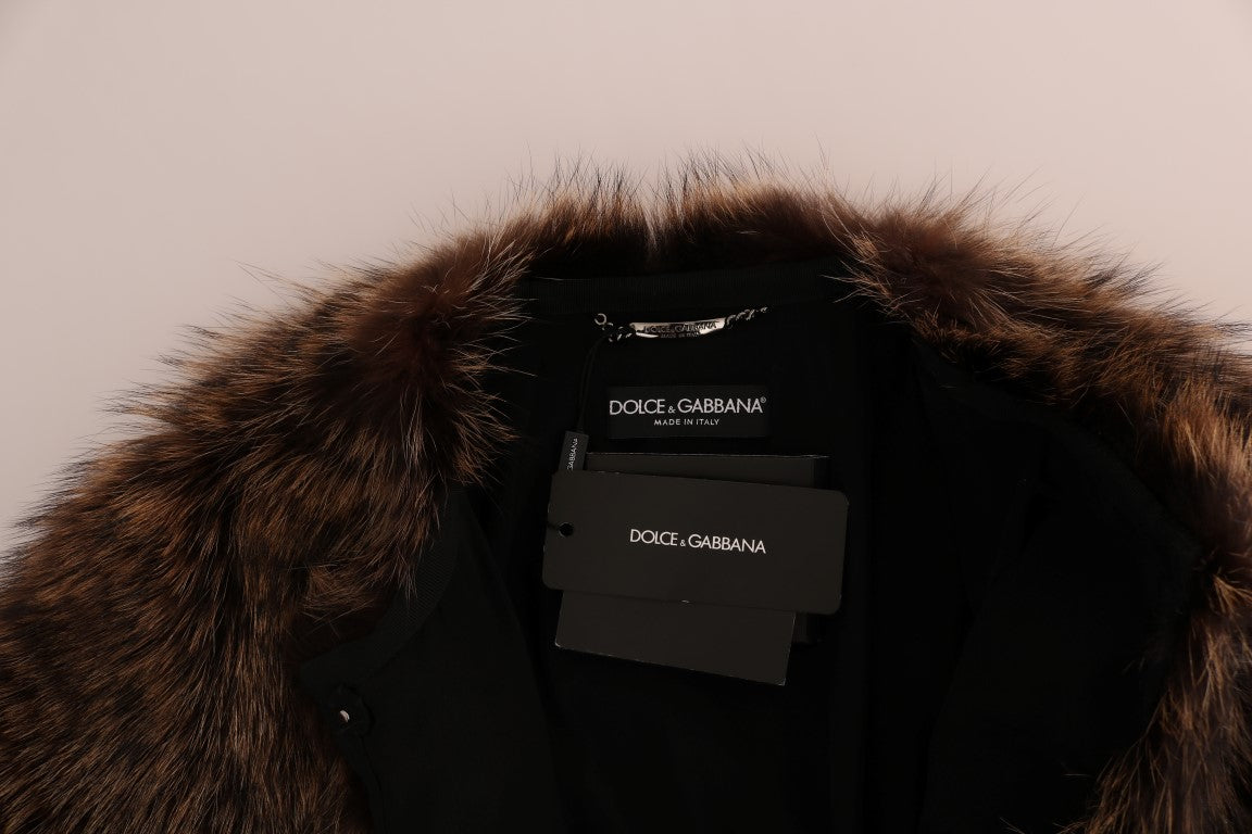 Dolce & Gabbana Elegant Brown Raccoon Fur Knee-Length Coat IT40 | S