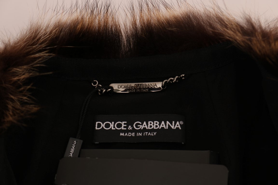 Dolce & Gabbana Elegant Brown Raccoon Fur Knee-Length Coat IT40 | S