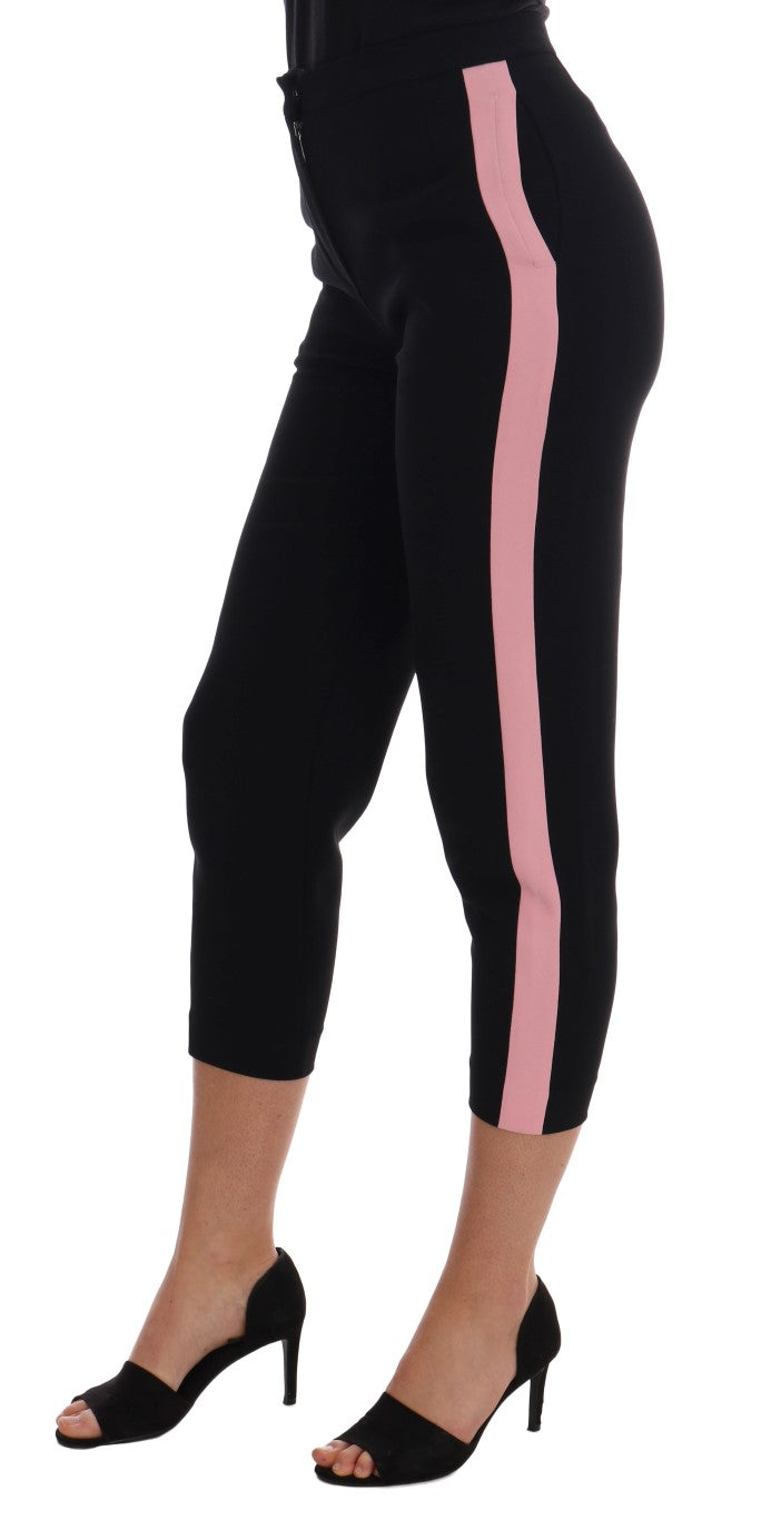 Dolce & Gabbana Chic Black Capri Pants with Pink Side Stripes IT36 / XS